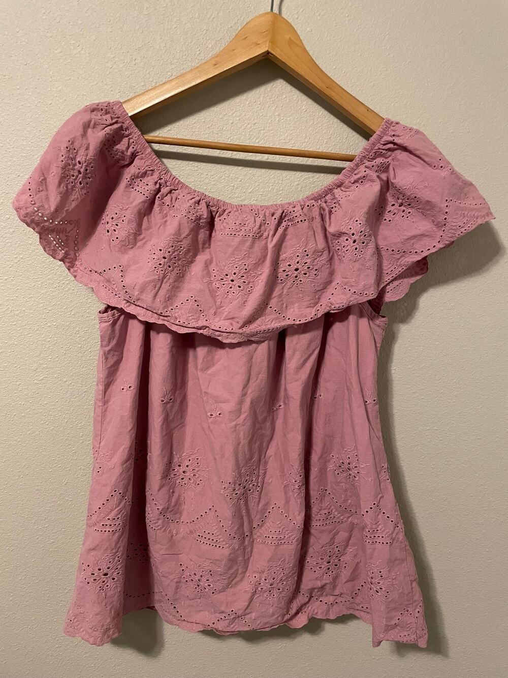 Knox Rose Tunic Top Womens XXL Pink Purple Eyelet Off Shoulder Cotton Boho